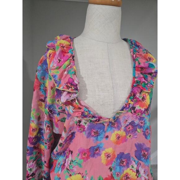 Luli Fama Ruffled Deep V Frill Hem Floral Party Dress size S - Picture 5 of 6